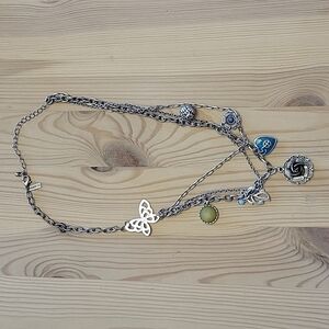 ROSE Butterfly Heart Leaf Gem Charm Necklace